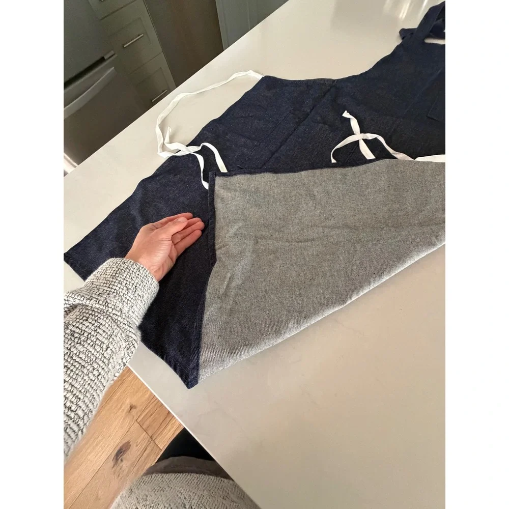 Dark‎ Wash Denim Bib Apron with Pockets & White Tie Straps Utility Cooking Craft